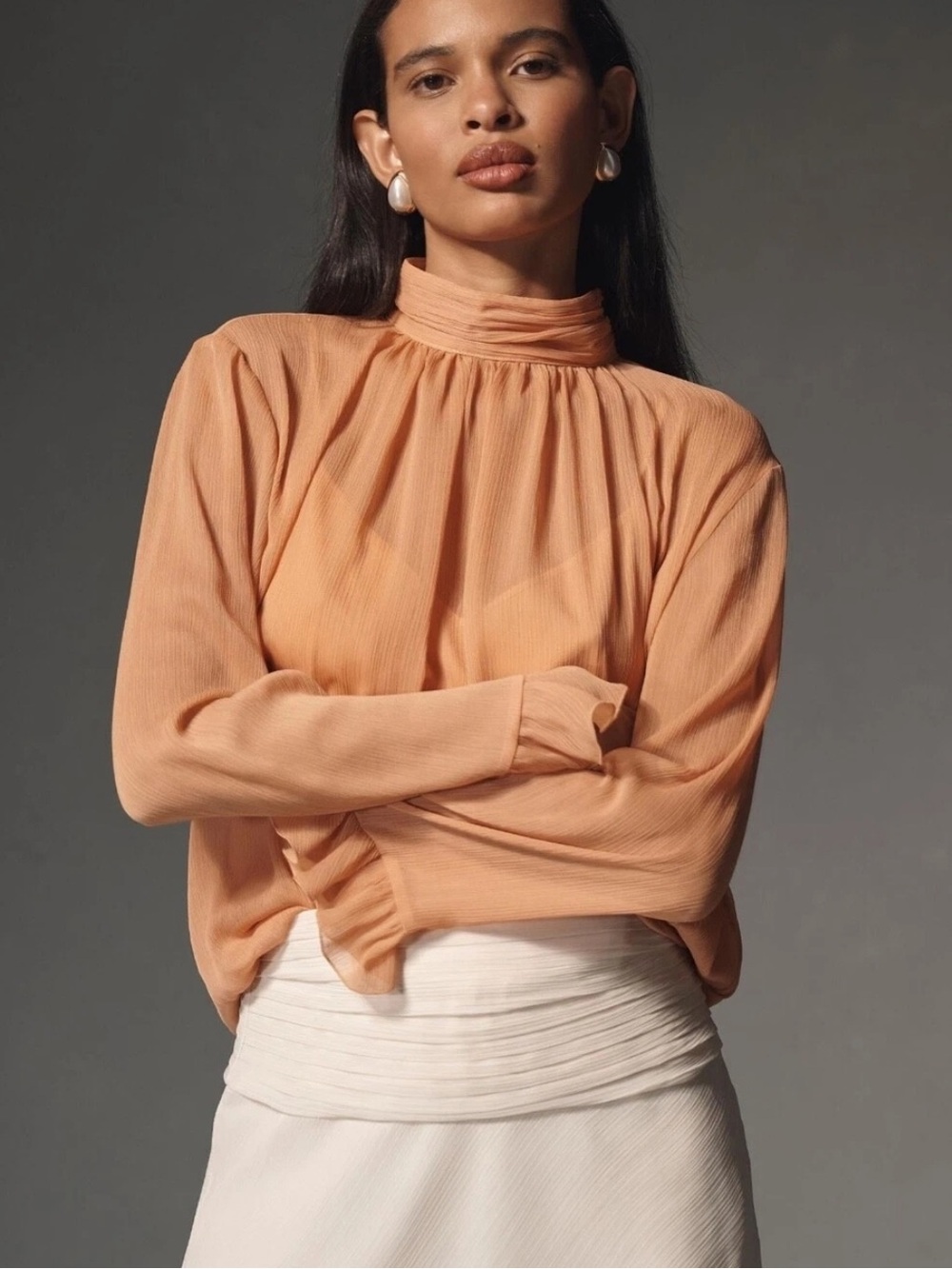 Anthropologie High-Neck Peach Blouse - Women's Top
